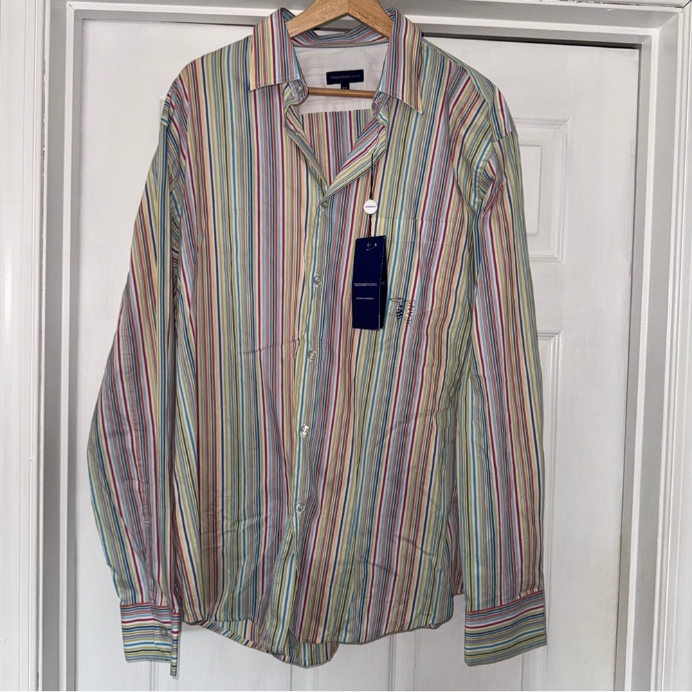 🟣4/$20 NWT Trussardi Button Down Shirt 3XL Multicolor Striped